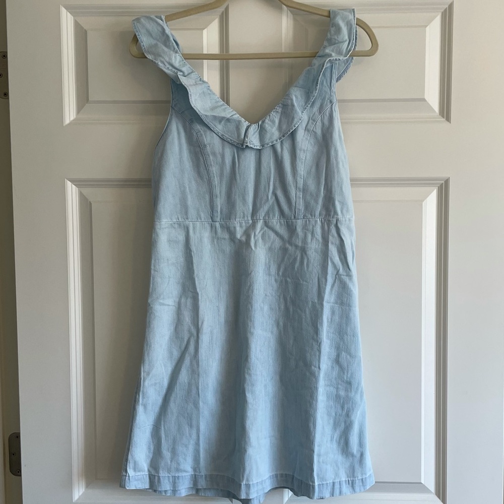 Sleeveless Ruffled Fit & Flare Chambray Dress